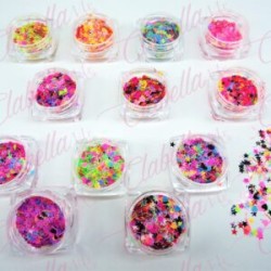 Decoración diferentes FIGURAS NEON MEZCLADAS CON CRISPY para uñas 12 piezas de 1/8 por estuche, (Con estuche) surtido KT(182)-07