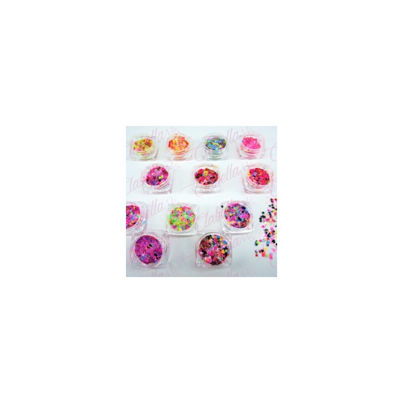 Decoración diferentes FIGURAS NEON MEZCLADAS CON CRISPY para uñas 12 piezas de 1/8 por estuche, (Con estuche) surtido KT(182)-07