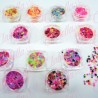 Decoración diferentes FIGURAS NEON MEZCLADAS CON CRISPY para uñas 12 piezas de 1/8 por estuche, (Con estuche) surtido KT(182)-07
