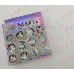 Decoración diferentes FIGURAS TORNASOL NO MEZCLADAS para uñas 12 piezas de 1/8 por paquete, (Sin estuche) surtido (PB) )(Oferta)