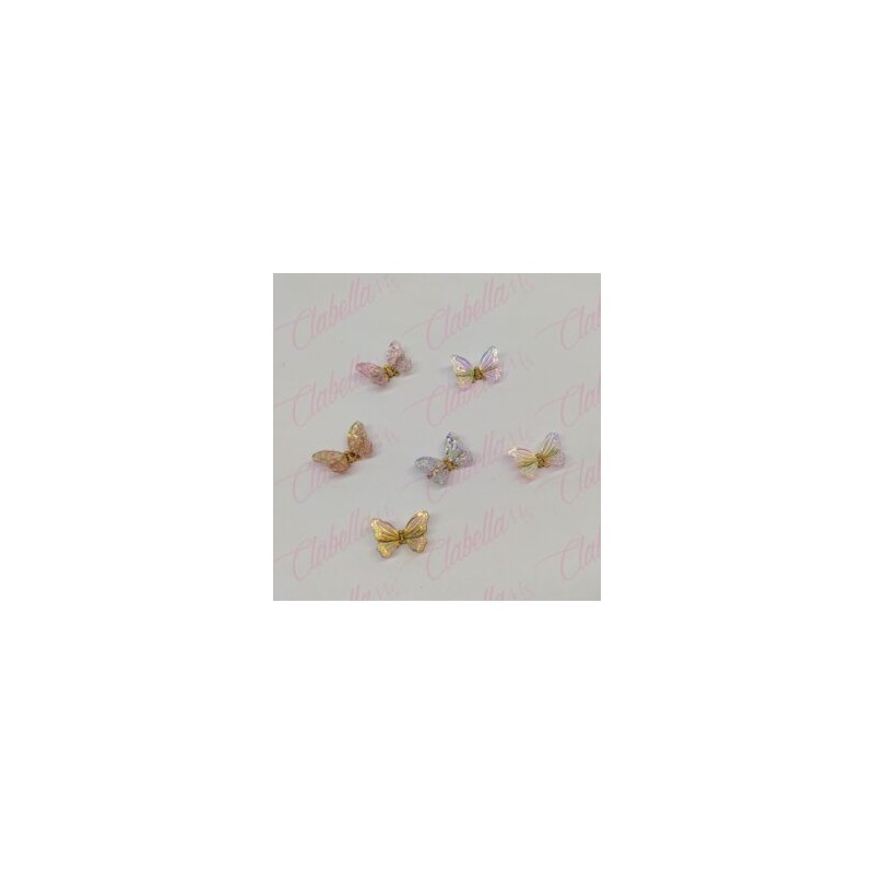 Decoración DIJE DE MARIPOSA 3D color camaleón con alas ajustables y movible de plástico para uñas aprox de 1.5cm POR PIEZA, surt
