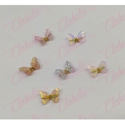 Decoración DIJE DE MARIPOSA 3D color camaleón con alas ajustables y movible de plástico para uñas aprox de 1.5cm POR PIEZA, surt