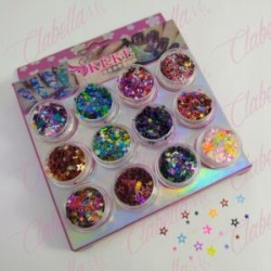 Decoración ESTRELLAS CHICAS Y GRANDES para uñas 12 piezas de 1/8 por paquete, surtido (Sin estuche) (Excepto WG) (PB) (Oferta)