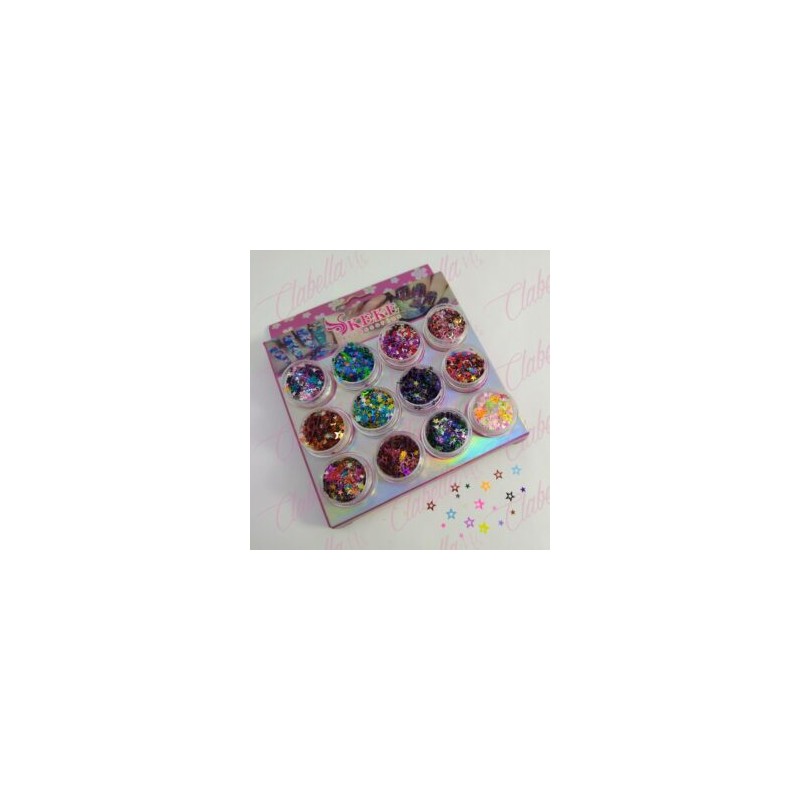 Decoración ESTRELLAS CHICAS Y GRANDES para uñas 12 piezas de 1/8 por paquete, surtido (Sin estuche) (Excepto WG) (PB) (Oferta)
