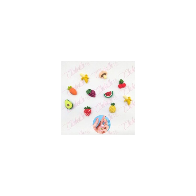Decoración figura KAWAII FRUTA para uñas  POR PAR a granel, surtido (PB)