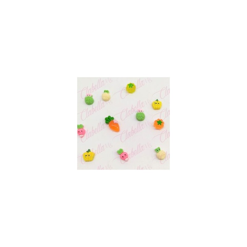 Decoración figura KAWAII VERDURAS para uñas POR PAR a granel, surtido (PB)