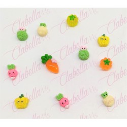 Decoración figura KAWAII VERDURAS para uñas POR PAR a granel, surtido (PB)