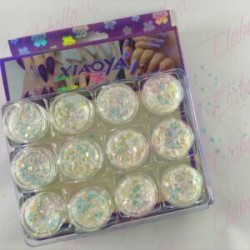 Decoración FIGURAS NO MEZCLADAS estrellas, corazones, mariposas, brilla cobre-azúl  para uñas 12 piezas de 1/6 por estuche, (Con