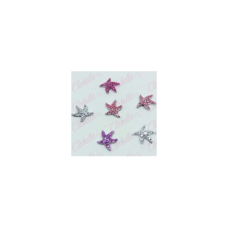 Decoración DIJES FIGURAS DE MAR ESTRELLAS  con piedras metálicas para uñas aprox de 1cm por pieza, surtido 114MC43-57 (PB)
