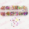 Decoración HOJA MAPLE METALICO para uñas en pastillero  – estuche de 13x5cm con 12 divisiones y tapa individual, surtido