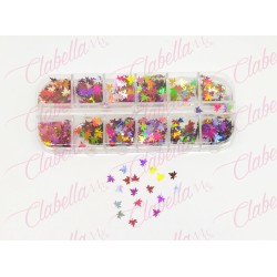 Decoración HOJA MAPLE METALICO para uñas en pastillero  – estuche de 13x5cm con 12 divisiones y tapa individual, surtido