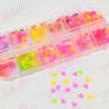 Decoración HOJA MAPLE NEON para uñas en pastillero – estuche de 13x5cm con 12 divisiones y tapa individual, surtido