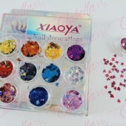 Decoración HOJA MAPLE para uñas 12 piezas de 1/8 por estuche, (Con estuche) surtido (Oferta, presentación larga sin estuche)