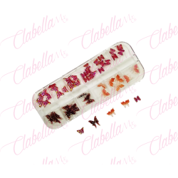 Decoración MARIPOSA 3D San Valentín en color ROJO VITRAL para uñas aprox 40 piezas  por estuche