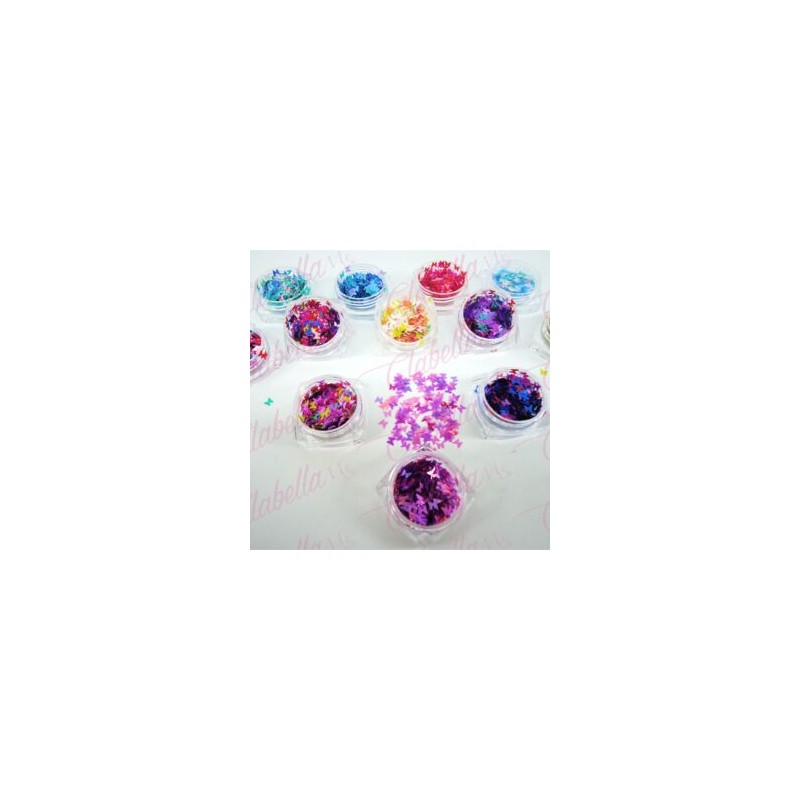 Decoración MARIPOSA CHICA normal para uñas 12 piezas de 1/8  12 por estuche, (Con estuche) surtido