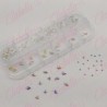Decoración FIGURAS TORNASOL CON CRISTALES en diferentes tamaños para uñas, aprox 200 piezas en pastillero – estuche de plástico 