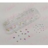 Decoración FIGURAS TORNASOL CON CRISTALES en diferentes tamaños para uñas, aprox 200 piezas en pastillero – estuche de plástico 