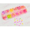 Decoración HOJA MAPLE NEON para uñas en pastillero – estuche de 13x5cm con 12 divisiones y tapa individual, surtido
