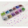 Decoración NÚMEROS METÁLICOS para uñas en pastillero – estuche de 13x5cm con 12 divisiones y tapa individual, surtido (PB)