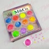 Decoración MARIPOSAS NEON para uñas 12 piezas de 1/8 por estuche, surtido (Con estuche) (PB)
