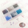 Decoración PIXIE diferentes colores para uñas aprox 1000 en pastillero – estuche  de 7.5x5cm con 6 divisiones y tapa individual,