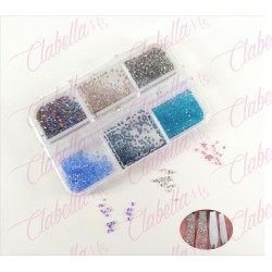 Decoración PIXIE diferentes colores para uñas aprox 1000 en pastillero – estuche  de 7.5x5cm con 6 divisiones y tapa individual,
