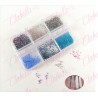Decoración PIXIE diferentes colores para uñas aprox 1000 en pastillero – estuche  de 7.5x5cm con 6 divisiones y tapa individual,