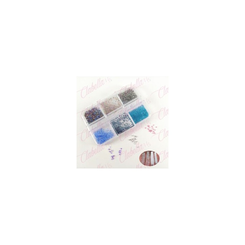 Decoración PIXIE diferentes colores para uñas aprox 1000 en pastillero – estuche  de 7.5x5cm con 6 divisiones y tapa individual,