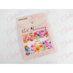 Decoración sticker  tattoo FLORES MIXTAS GRANDES para uña completa aprox de 9.5×6.5cm por planilla, surtido