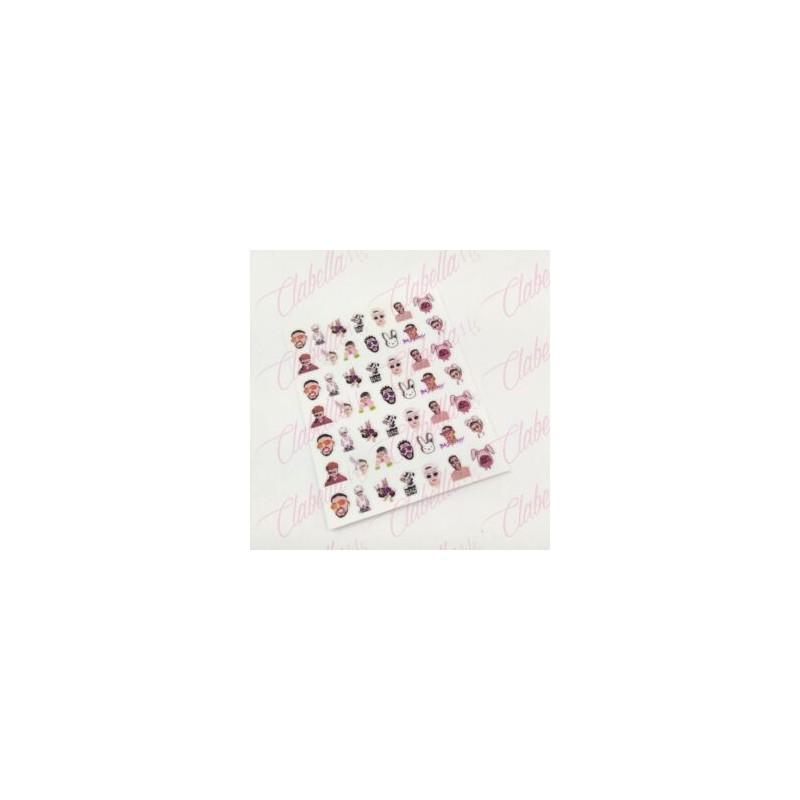 Decoración sticker BAD BUNNY para uñas aprox de 6.5×8.5cm por planilla, surtido