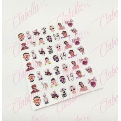 Decoración sticker BAD BUNNY para uñas aprox de 6.5×8.5cm por planilla, surtido