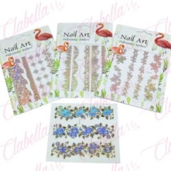 Decoración sticker de ENCAJE METALICO TORNASOL  3D para uñas aprox de 9x14cm por planillla, surtido (PB)