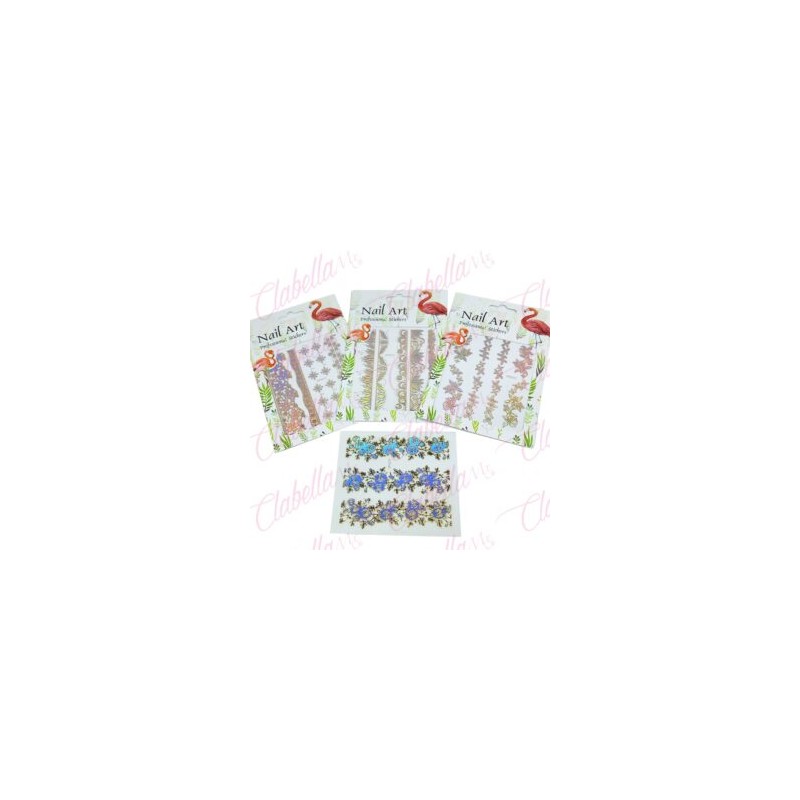 Decoración sticker de ENCAJE METALICO TORNASOL  3D para uñas aprox de 9x14cm por planillla, surtido (PB)