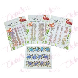 Decoración sticker de ENCAJE METALICO TORNASOL  3D para uñas aprox de 9x14cm por planillla, surtido (PB)