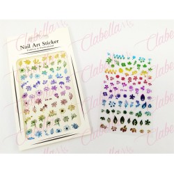 Decoración sticker de FLORES METÁLICAS 3D para uñas aprox de 7.5x12cm por planilla, surtido (PB)