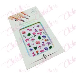 Decoración sticker de FLORES NO METALICAS 3D para uñas aprox de 9x15cm por planilla, surtido