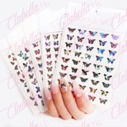 Decoración sticker de MARIPOSAS METALICAS para uñas aprox de 8x13cm por planillla, surtido