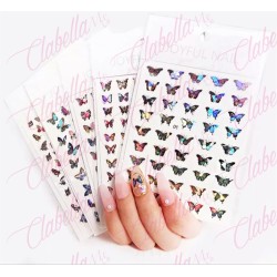 Decoración sticker de MARIPOSAS METALICAS para uñas aprox de 8x13cm por planillla, surtido