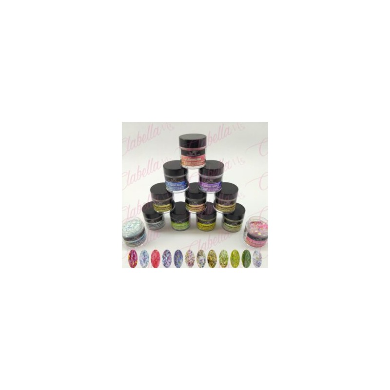 Acrílico JR Gold coast (Glitter fino con decoración) para uñas 12 piezas de 10gr-1/4oz por paquete 11A-210-9  (Pb)