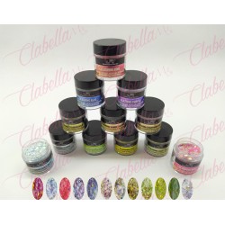 Acrílico JR Gold coast (Glitter fino con decoración) para uñas 12 piezas de 10gr-1/4oz por paquete 11A-210-9  (Pb)