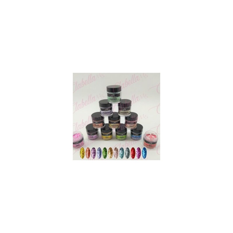 Acrílico JR metálico (Glitter fino, crispy con decoración) para uñas 12 piezas de 10gr-1/4oz por paquete 11A-210-12 (Pb)