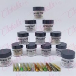 Acrílico Pinky iva con glitter  para uñas 12 piezas de 10gr- 1/4oz por paquete. SZ-LQ5