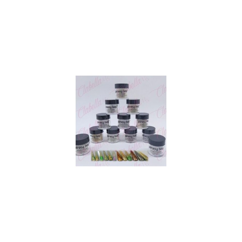 Acrílico Pinky iva con glitter  para uñas 12 piezas de 10gr- 1/4oz por paquete. SZ-LQ5