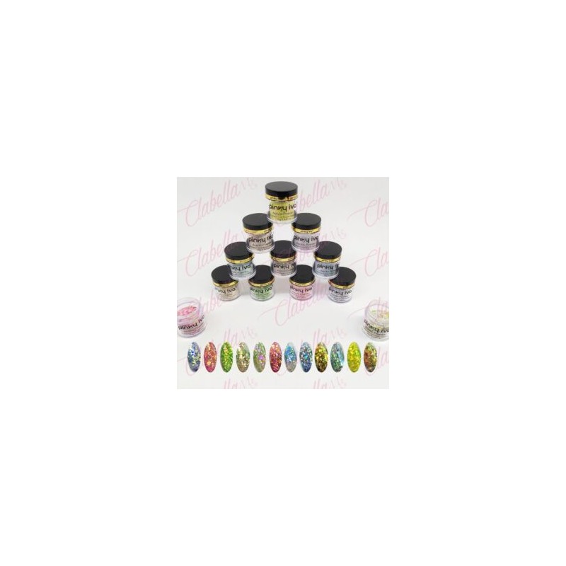 Acrílico Pinky iva con glitter gama G  para uñas 12 piezas de 10gr-1/4oz. SZ-LQ90 por paquete (Pb)