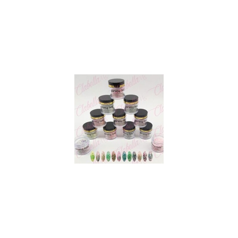 Acrílico Pinky iva con glitter gama K para uñas 12 piezas de 10gr-1/4oz por paquete. SZ-LQ90 (Pb)