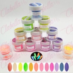 Acrílico Yuan Quan Glow Luminous brilla en la oscuridad gama B  para uñas 12 piezas de 10gr-1/4oz por paquete. AL-34 /Y1-YG1