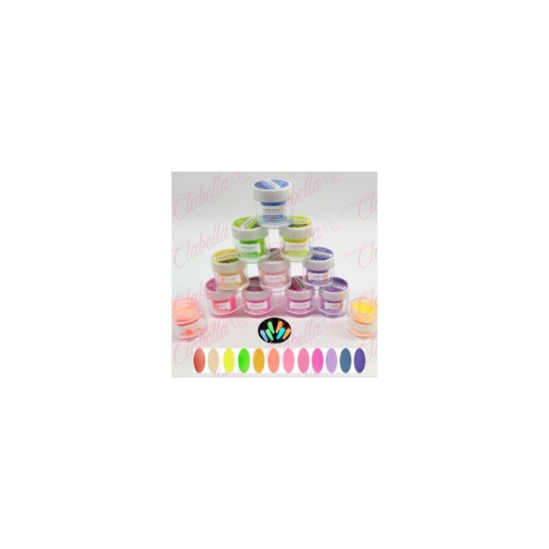 Acrílico Yuan Quan Glow Luminous brilla en la oscuridad gama B  para uñas 12 piezas de 10gr-1/4oz por paquete. AL-34 /Y1-YG1