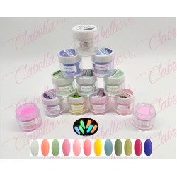 Acrílico Yuan Quan Glow Luminous brilla en la oscuridad gama A  para uñas 12 piezas de 10gr-1/4oz por paquete. AL-34 /Y1-YG1
