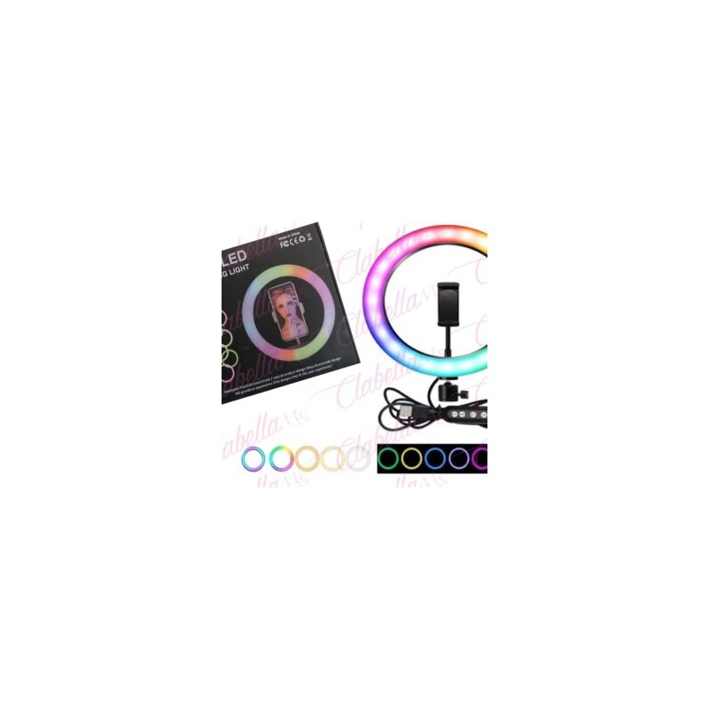 Aro de luz Led RGB multiusos 12? , con luz de color, blanca y cálida e intensidad regulable, aprox de 30x30cm 15w solo con cable