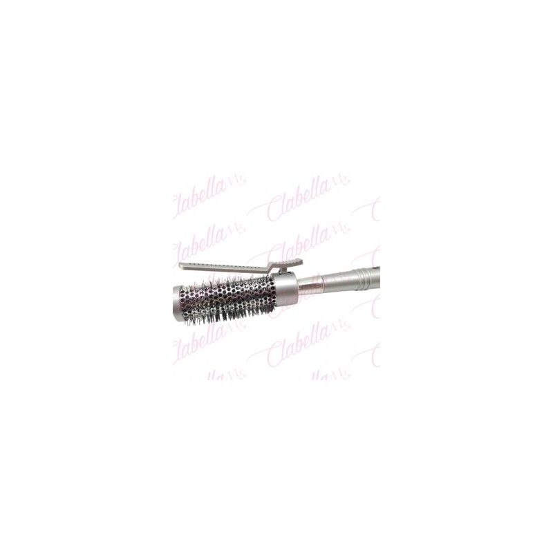 Cepillo 2 in 1 con cerdas de plástico base de metal y pinza para planchar u ondular el cabello recomendado para cabello delgado,